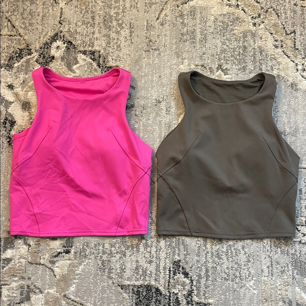 lululemon athletica High-Neck Cropped Tank — Hot Pink & Green